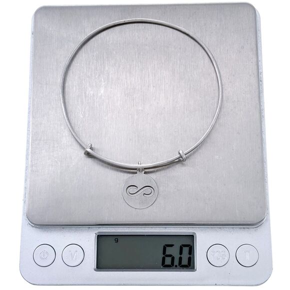 Vintage Sterling Silver 925 Infinity Symbol Charm Bangle Bracelet 8" Adjustable - Picture 6 of 6